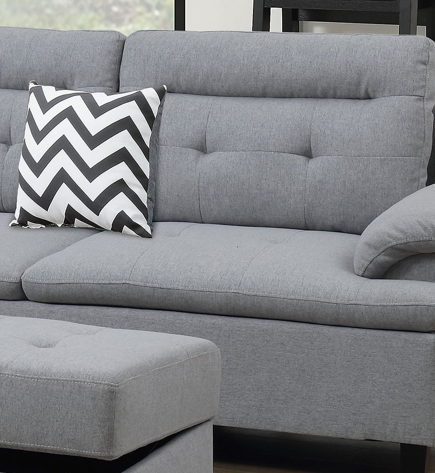 Grey Polyfiber Sectional Sofa with Ottoman and Storage Cushion Pillows A967312