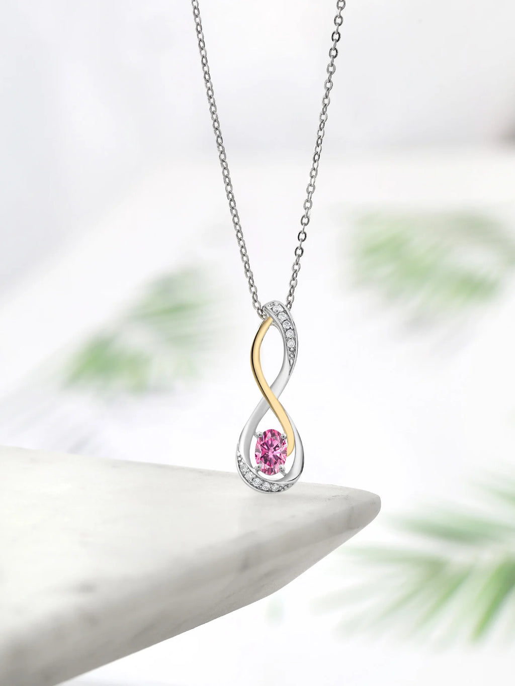 Pink Moissanite Lab Grown Diamond Infinity Pendant Necklace with Chain K571