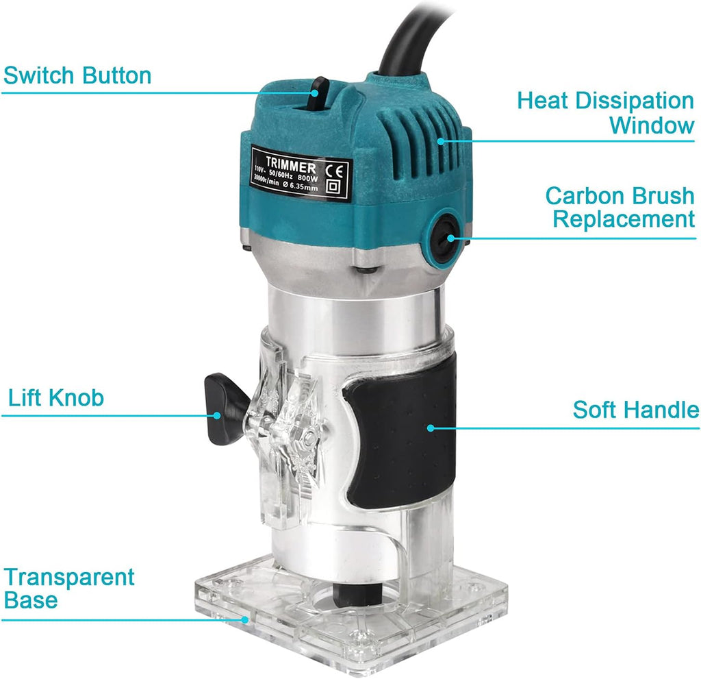 800W Palm Router Electric Hand Trimmer Wood Router 1/4 Collets N8127