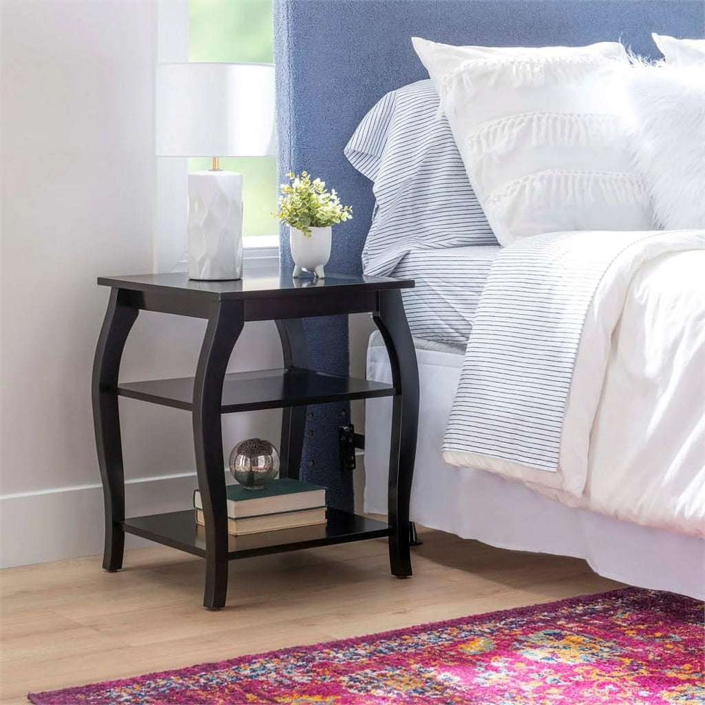 Black Wood Side Table with 2 Shelves Q9647