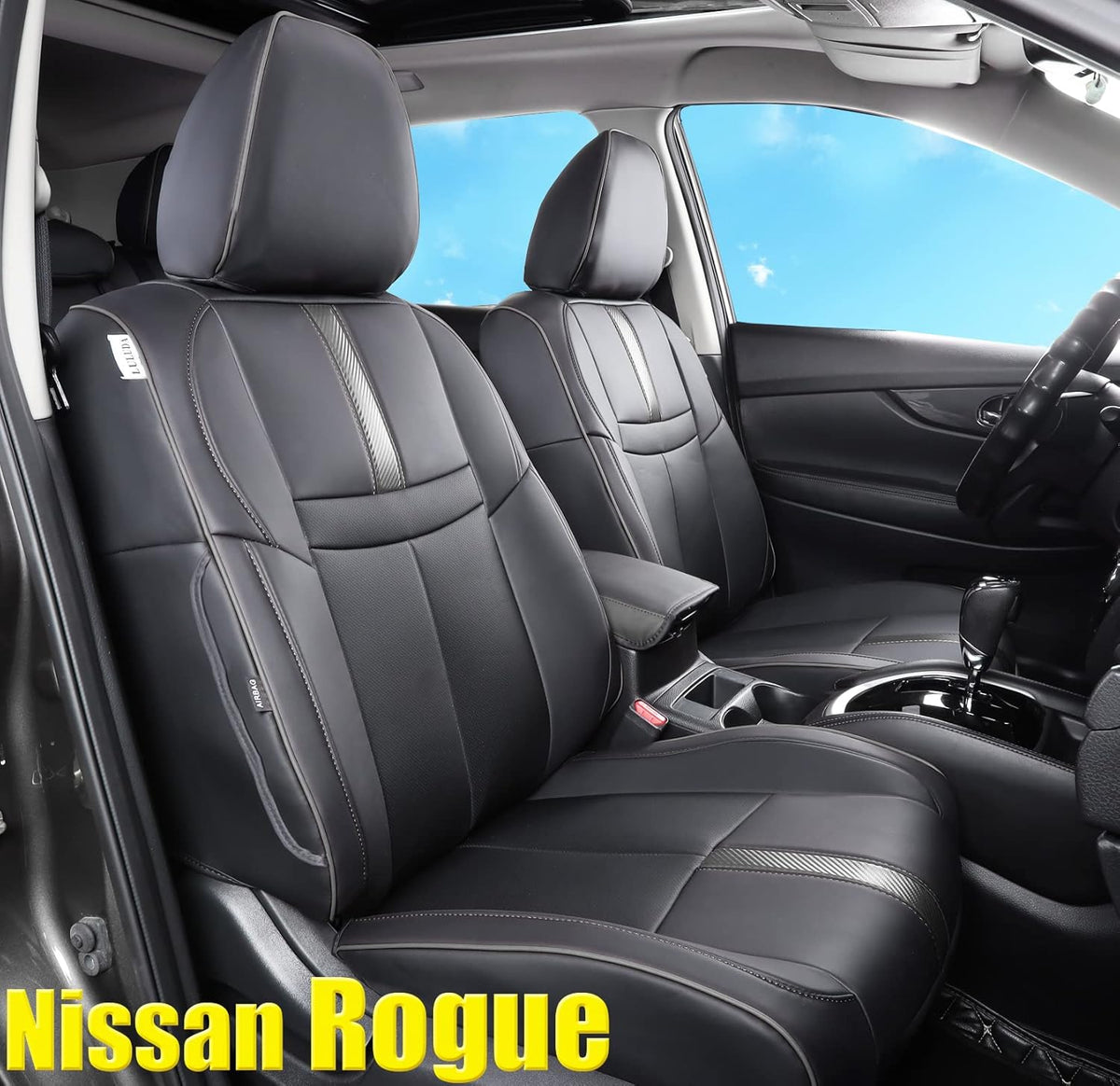 Beige Waterproof Faux Leather Car Seat Covers for Nissan Rogue Hybrid 2017-2019 F383220