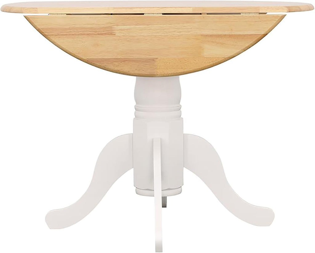 Natural Brown and White Round Drop Leaf Dining Table A48062