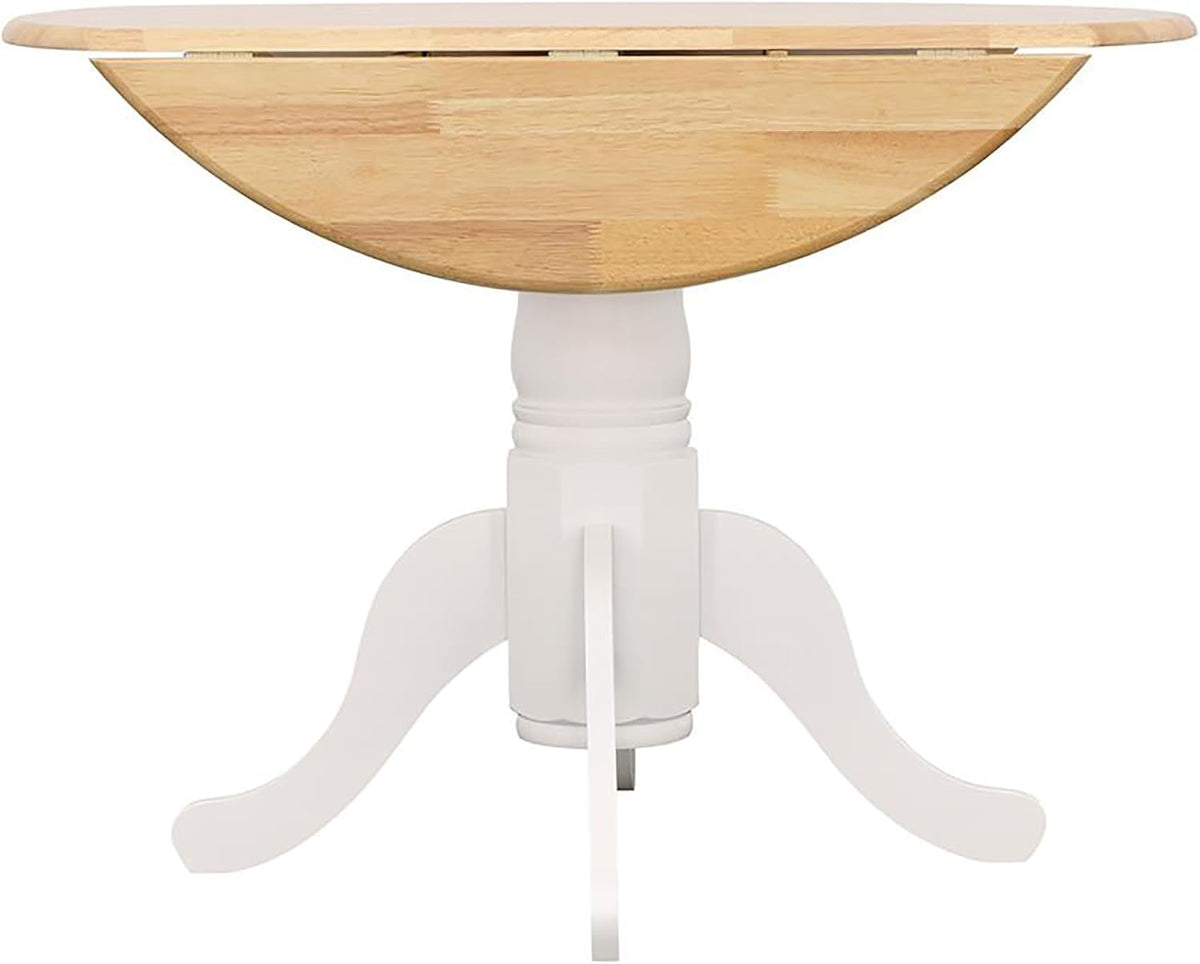 Natural Brown and White Round Drop Leaf Dining Table A48062