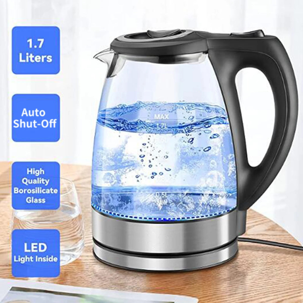 1.7L Electric Kettle 1500W Glass Q905780