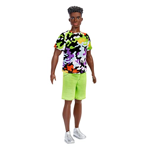 Black Curly Hair Ken Doll with Camo Print Shirt B721