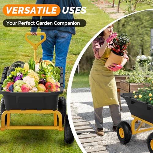 Heavy Duty Dump Cart Wagon, 770LBS Poly Wheelbarrow, 10in All-Terrain Pneumatic Tires B573405