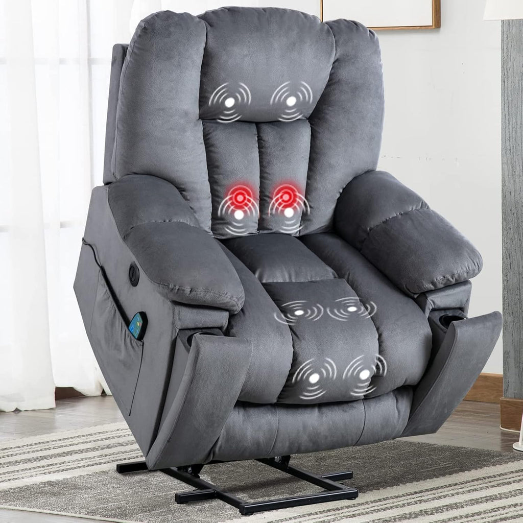 Large Power Lift Recliner Chair with Massage and Heat, Gray S1222