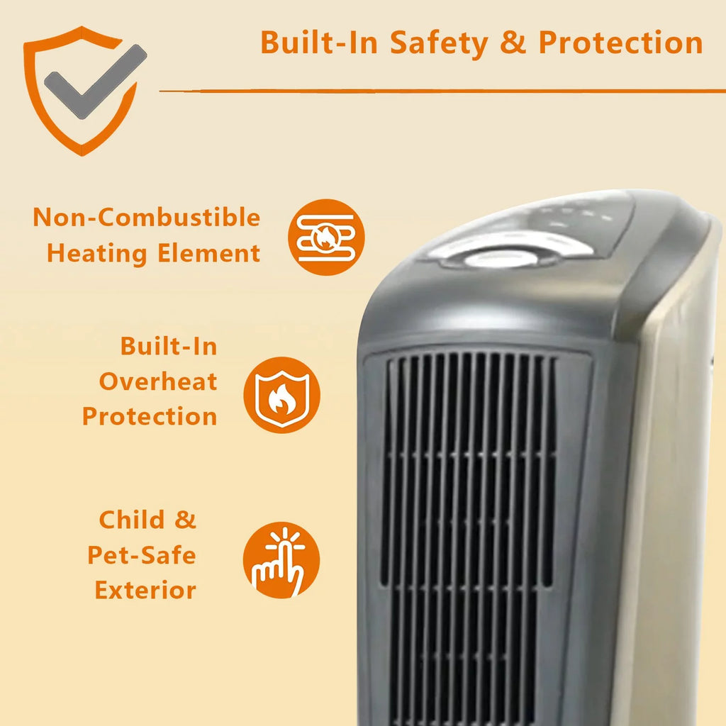 Oscillating Tower Space Heater with Adjustable Thermostat Timer & Remote Control, 22.5 Inches 1500W Grey/Black M73275
