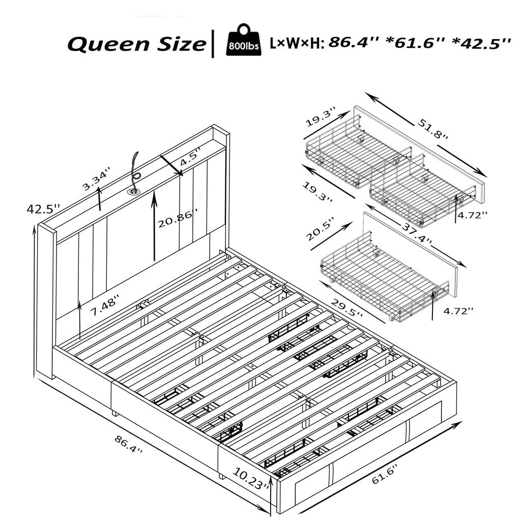 Faux Leather Upholstered Queen Bed Frame with Storage Headboard A13116