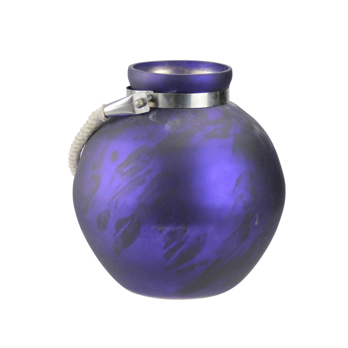 Violet and Black Marbled Glass Hurricane with Rope Handle L243022