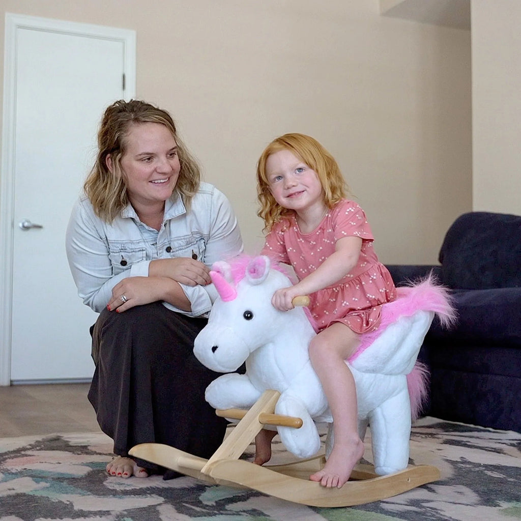 Pink Plush Rocking Unicorn Ride On Toy U5674