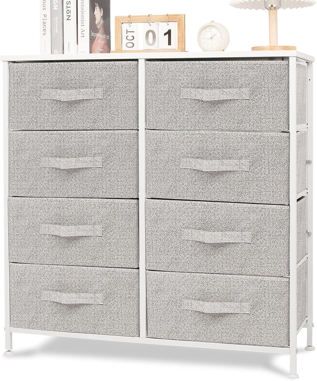 8 Drawer Tall Storage Tower with Fabric Bins, Dark Gray Q6535