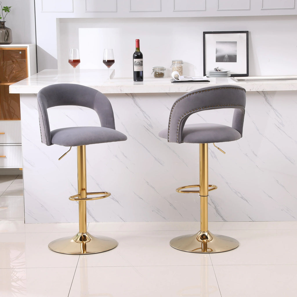 Gray Velvet Swivel Bar Stool Set of 2 Q140