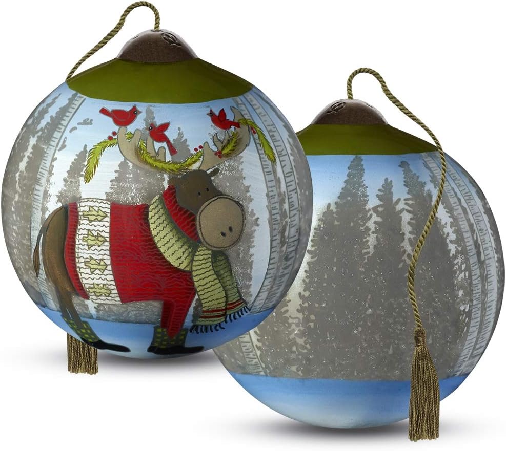 Moose with Cardinals On Antlers Ornament O7517