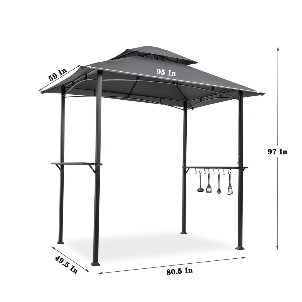 Double Tier Steel Frame BBQ Grill Gazebo Canopy with Bar Counters I983