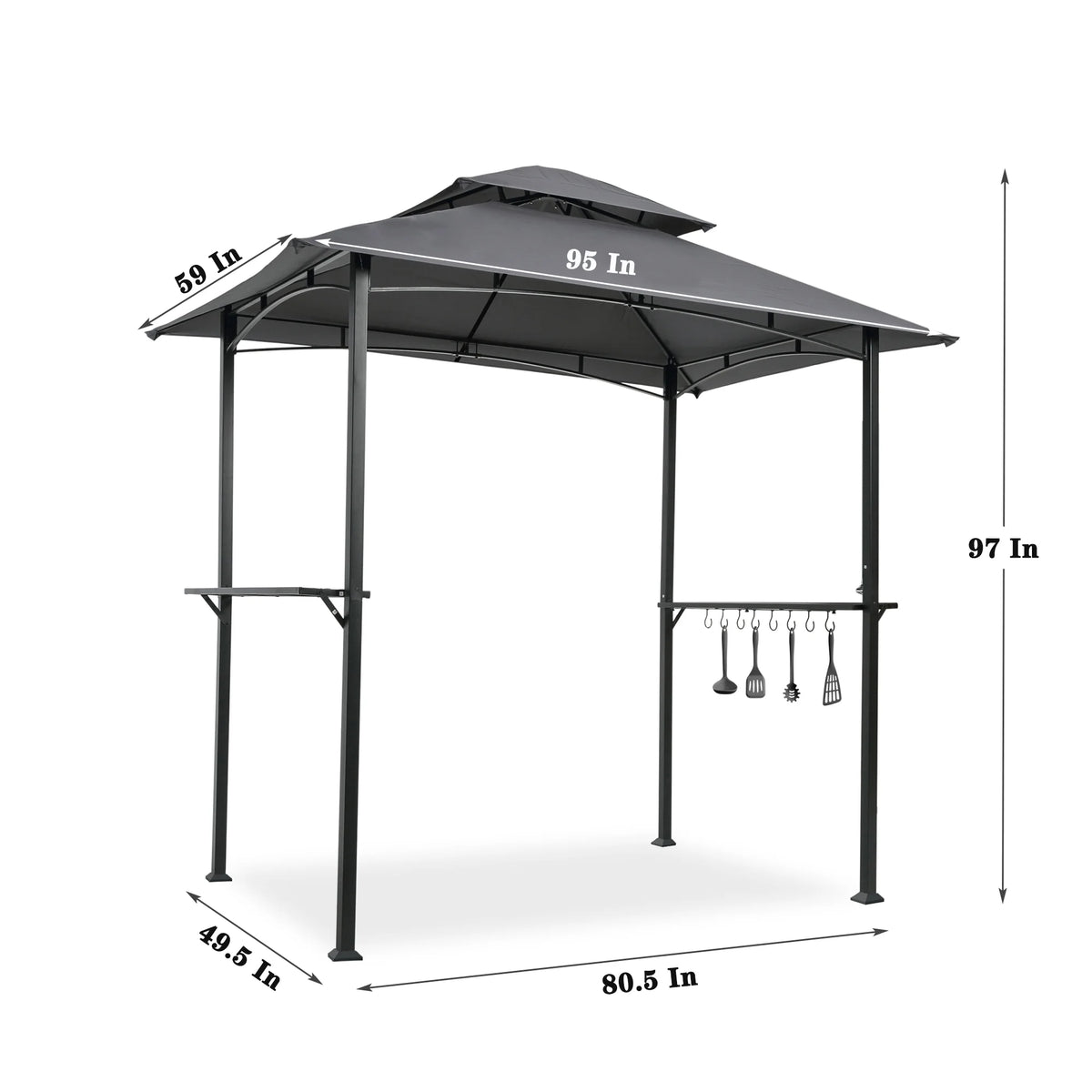 Double Tier Steel Frame BBQ Grill Gazebo Canopy with Bar Counters I983