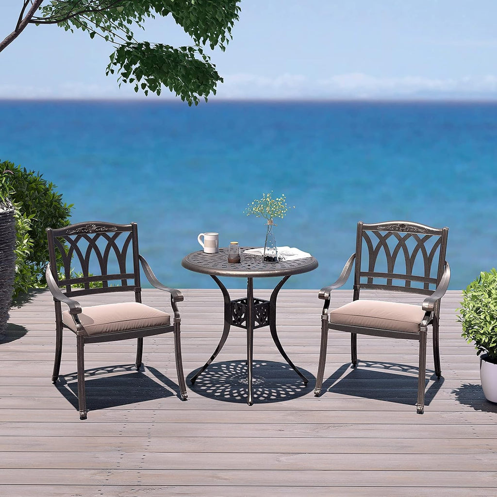 3 Piece Cast Aluminum Bistro Table Set with Umbrella Hole B479