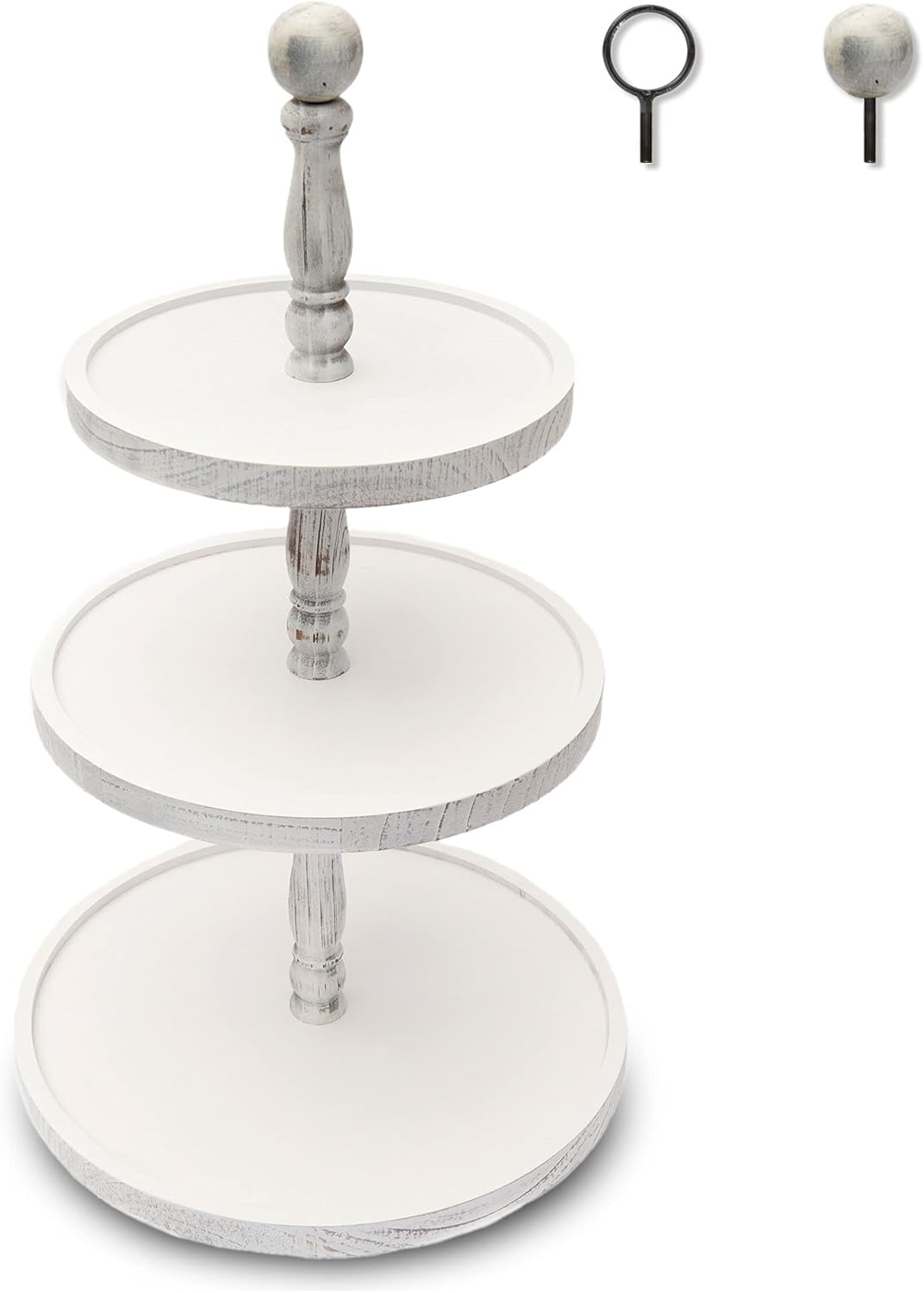 White Rustic 3 Tier Wood Tray W34645