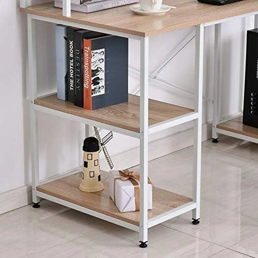 55 Inch Grey Wood Grain Computer Desk with Shelves E3948