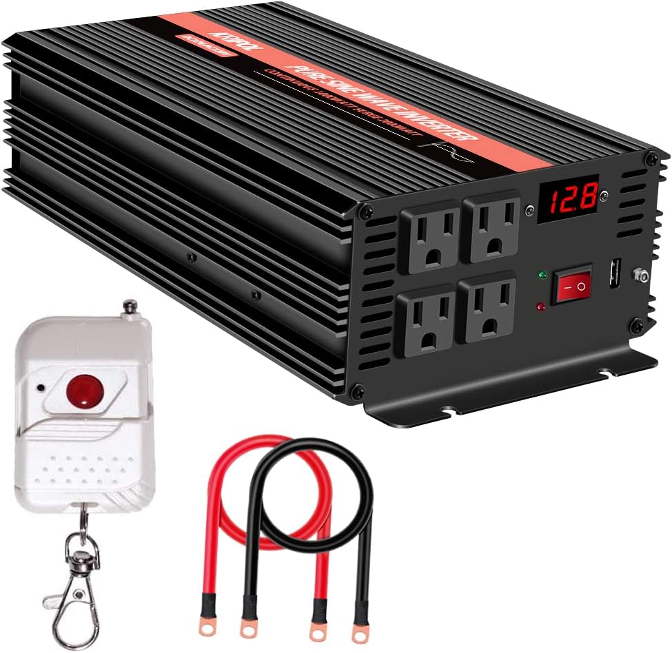 1500 Watt Pure Sine Wave Power Inverter 12V DC to 110V AC 60HZ with 4 AC Outlets and 1 USB Output P171398