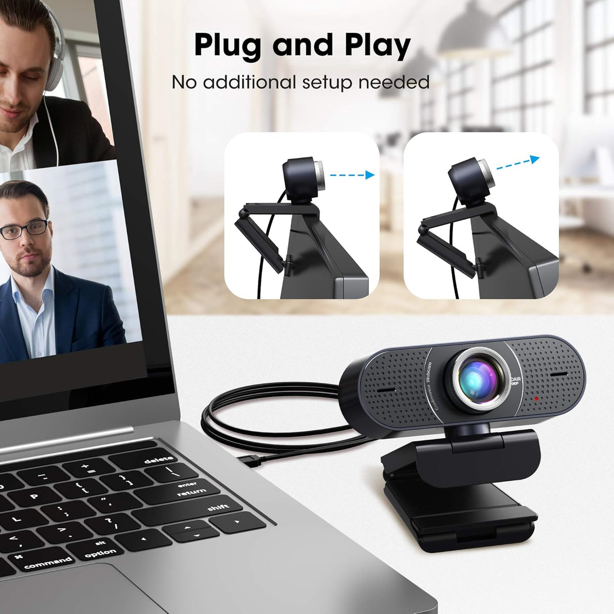 1080P Webcam with Microphone USB, 120° Wide View T765