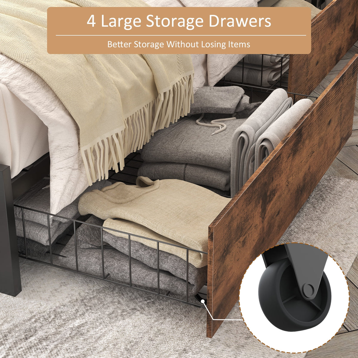 Queen Bed Frame with Headboard and Charging Station T5505
