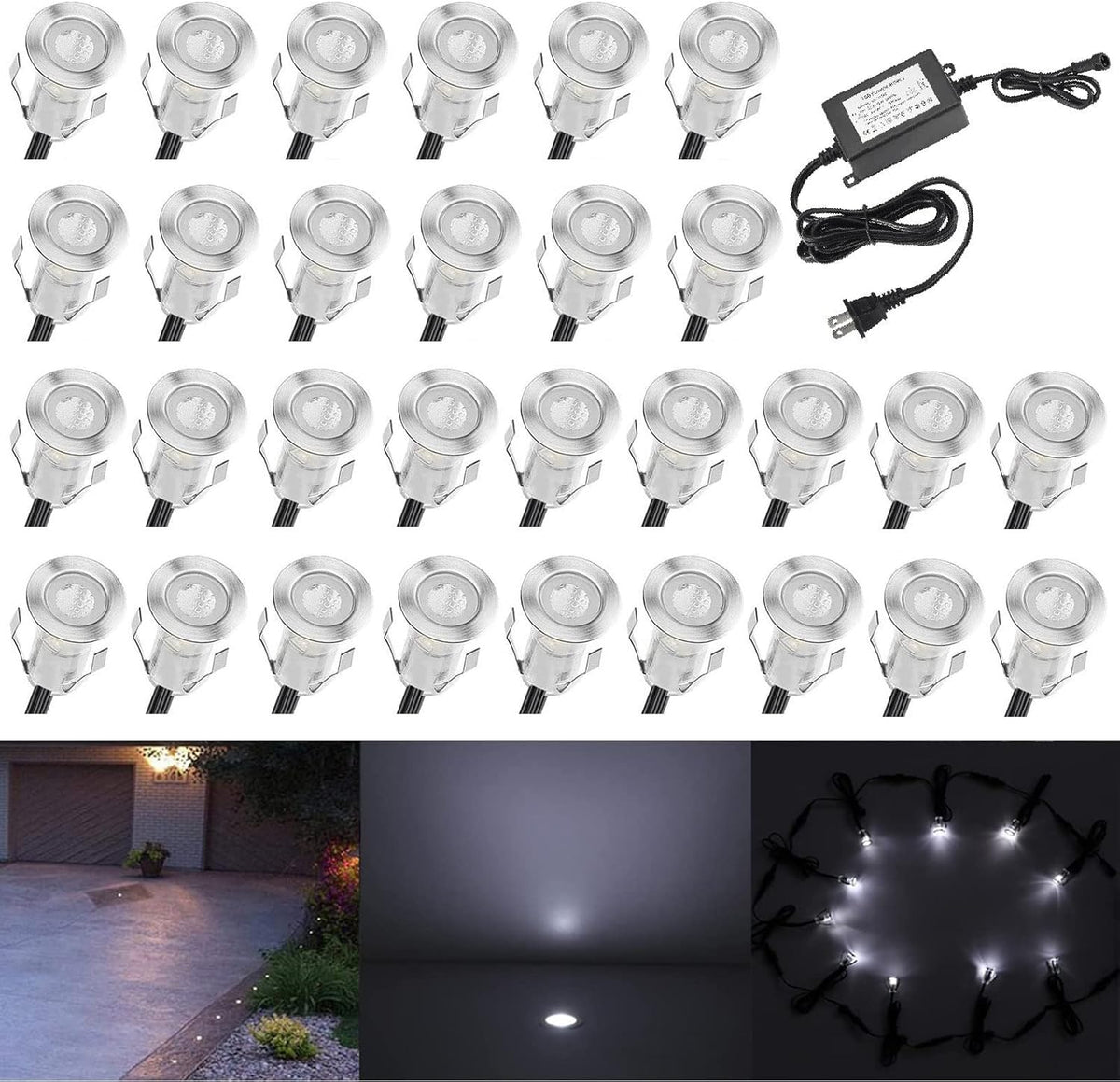Recessed LED Deck Lighting Kits 12V Warm White Waterproof IP67 20Pcs G9339