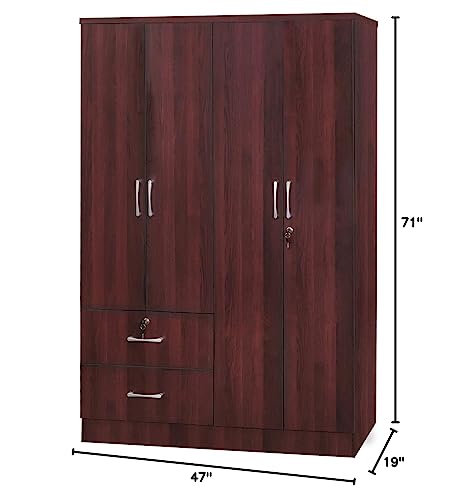Modern Wood 4 Doors 2 Drawers Armoire (Mahogany) A67509
