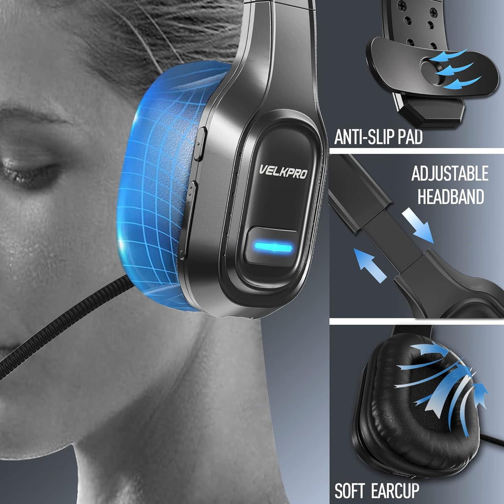 Wireless Headset with Microphone, Single-Ear Headphone with Adjustable Headband B333231