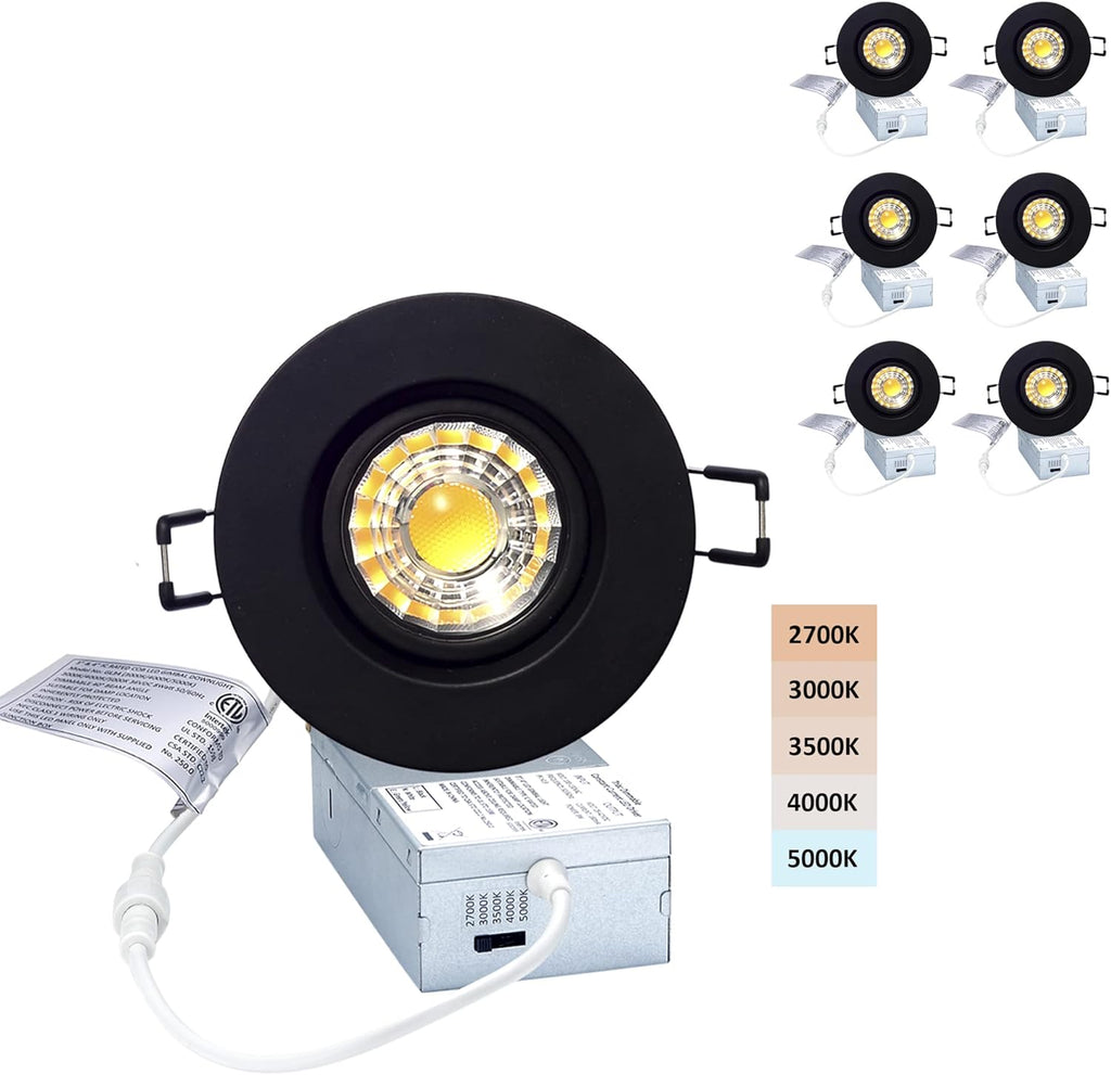 3 Inch Canless Recessed Gimbal Downlight 5 CCT Dimmable White Round Trim 6 Pack J78725