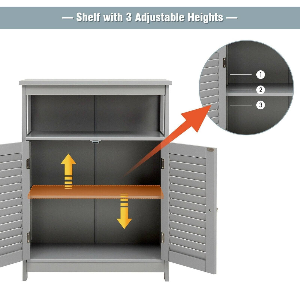 Gray Wood Freestanding Bathroom Storage Cabinet with Double Shutter Door E929
