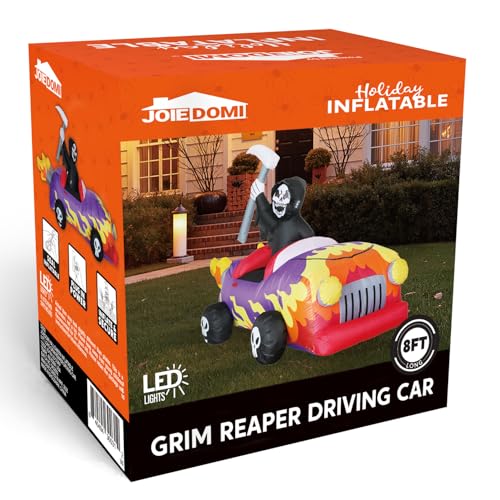8ft Long Halloween Inflatable Grim Reaper Driving Car with Build-in LEDs B237