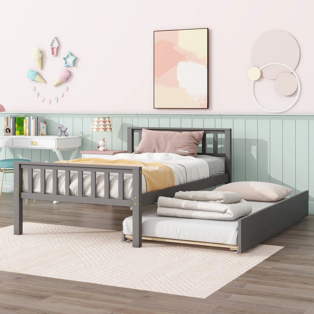 Gray Twin Size Wood Platform Bed with Trundle E451395