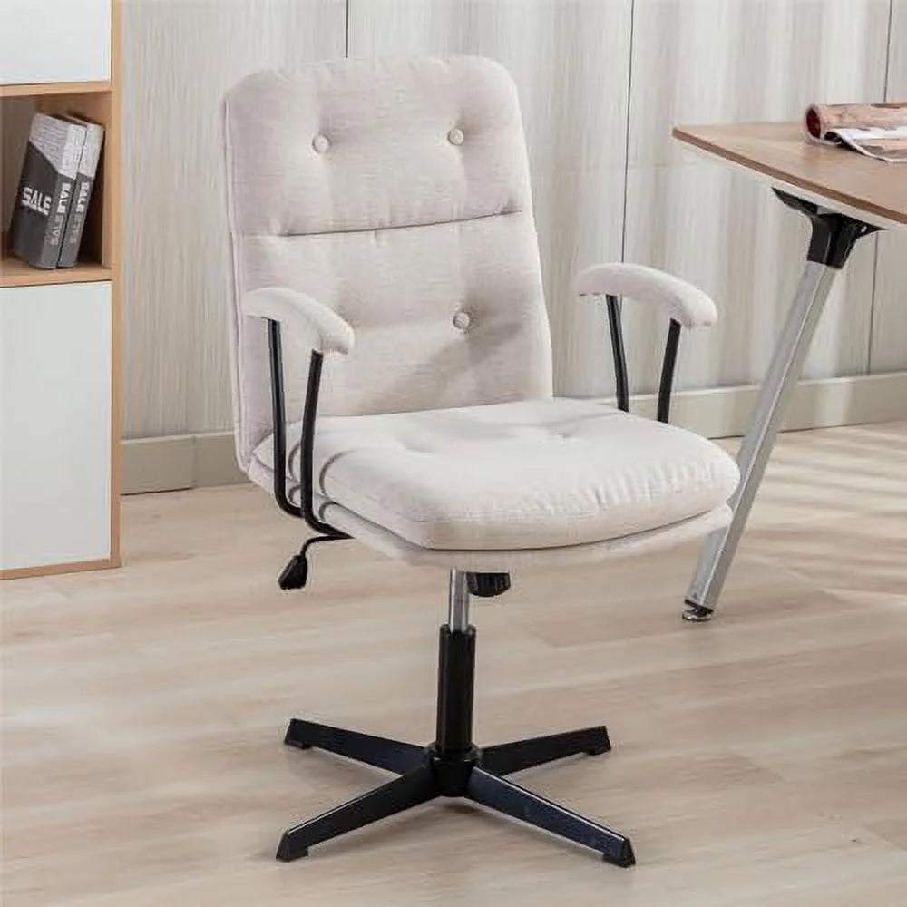 Linen Comfy Swivel Chair with Removable Padded Armrests E794
