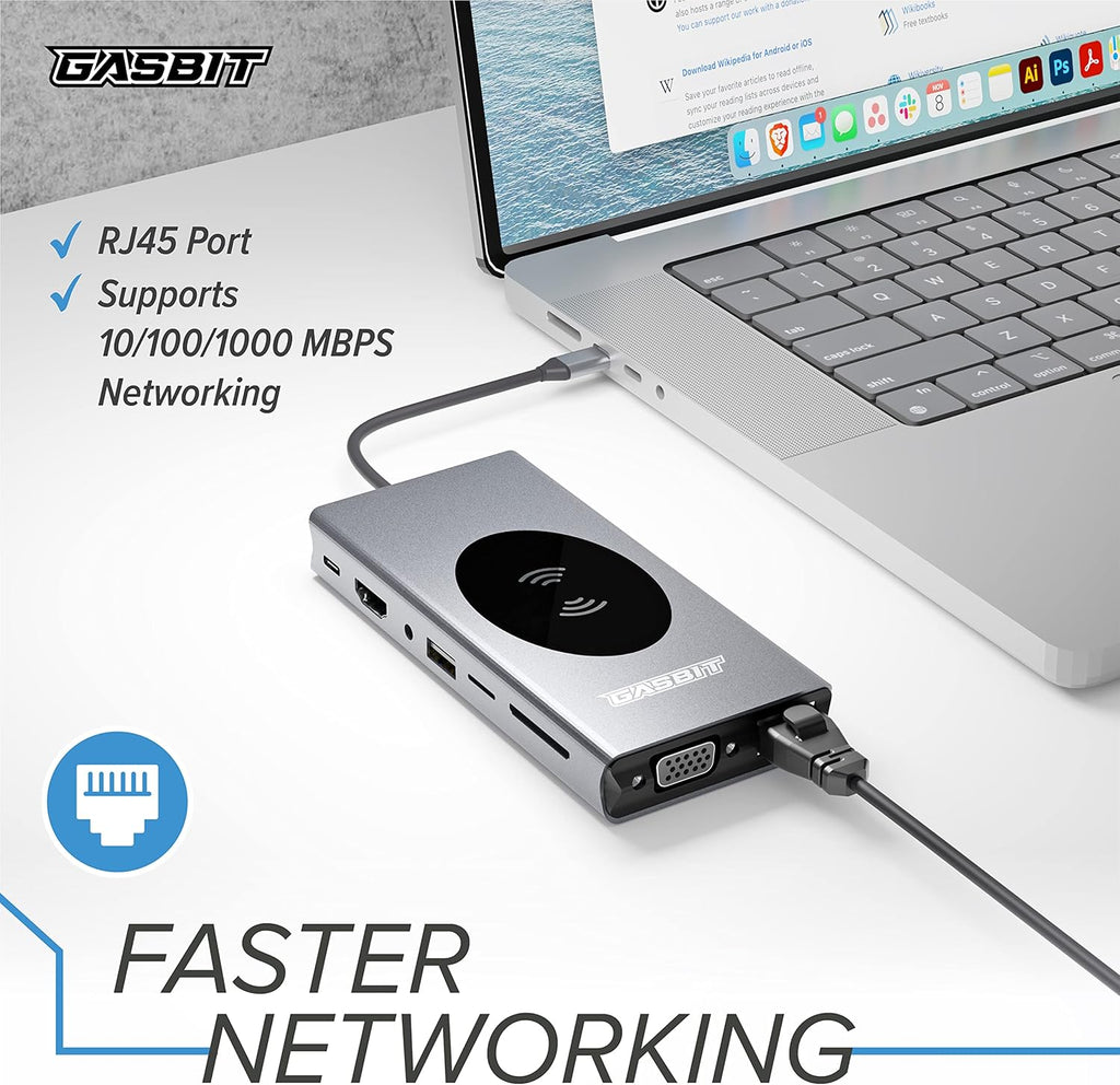 15-in-1 USB C Hub Multiport Adapter with Wireless Phone Charger D47235