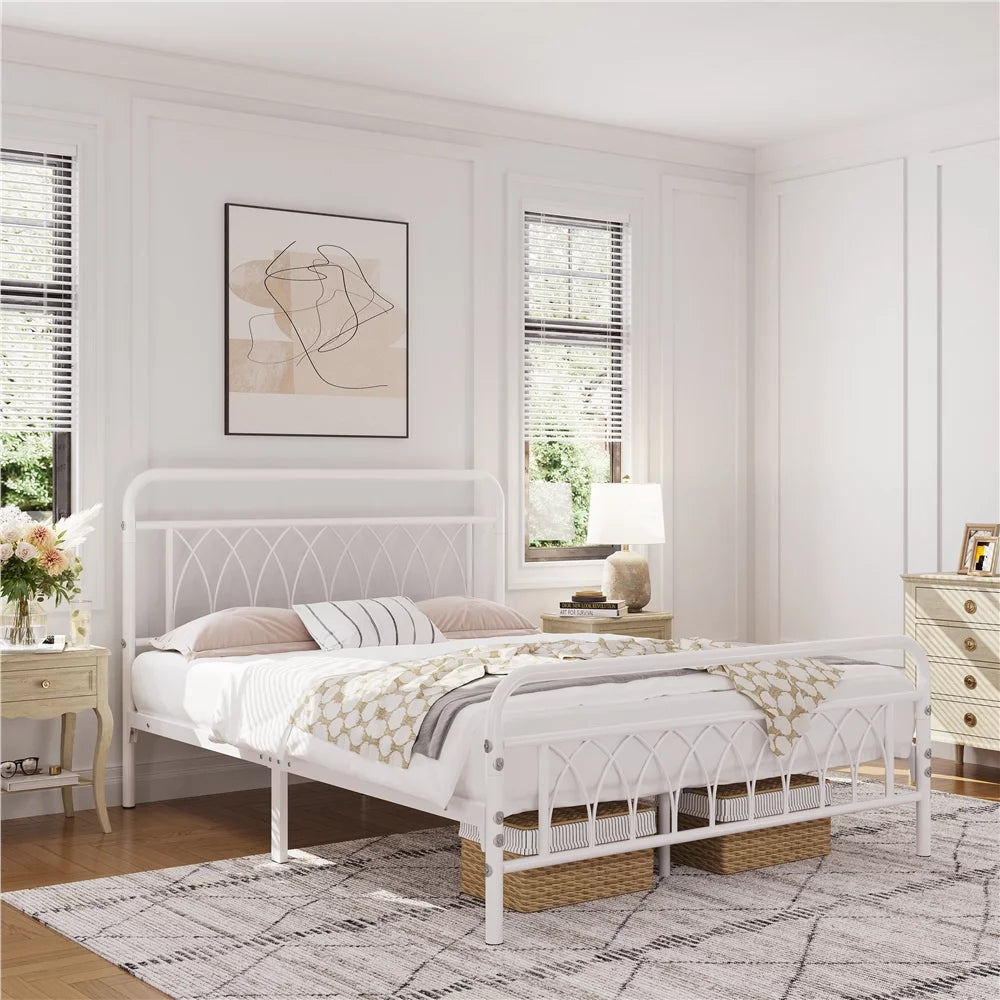 Metal Platform Bed Frame with Headboard and Footboard, Twin, Antique Gold A7994