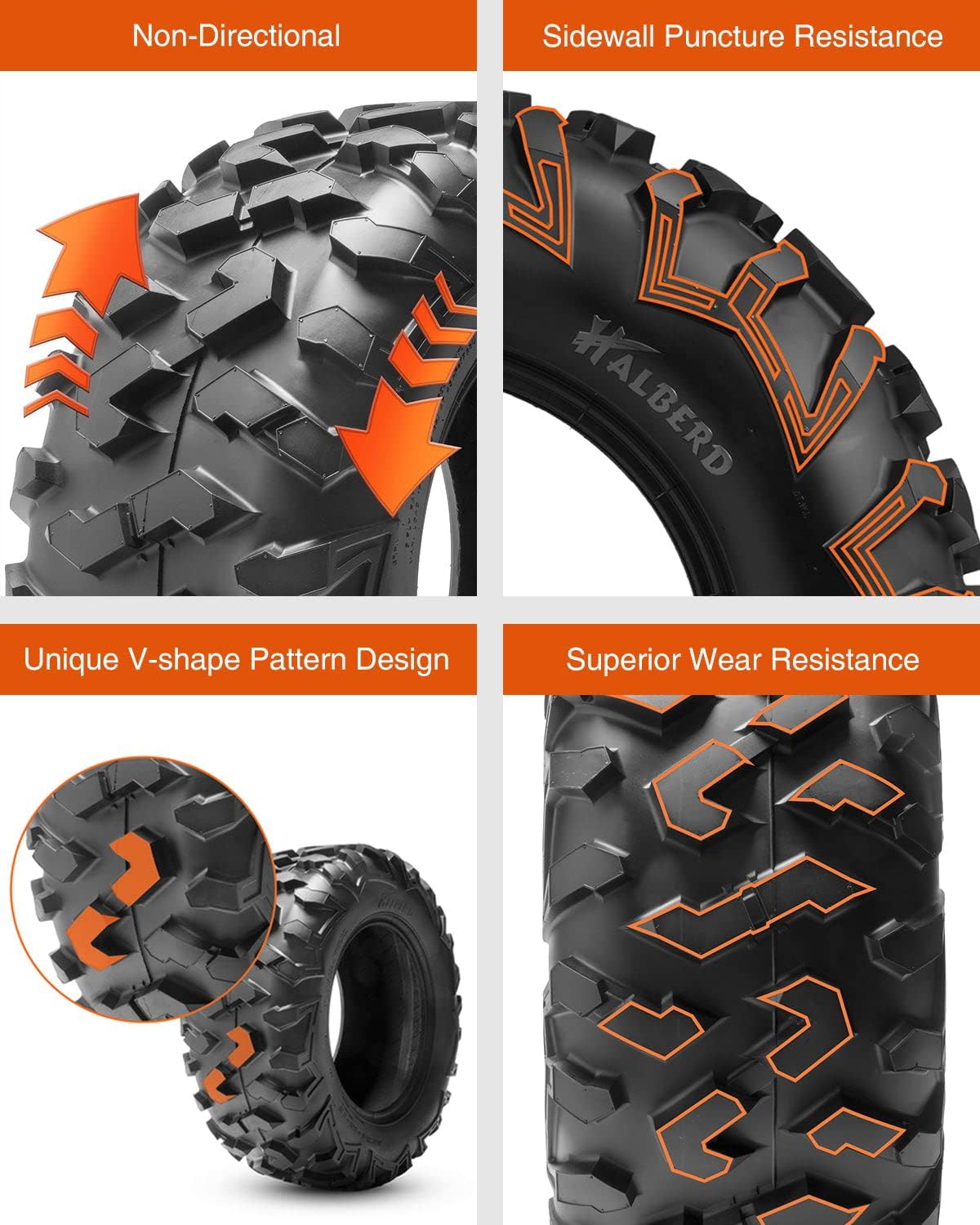 Set of 4 ATV UTV Tires 25x8-12 25x10-12 17MM Tread Depth O5017