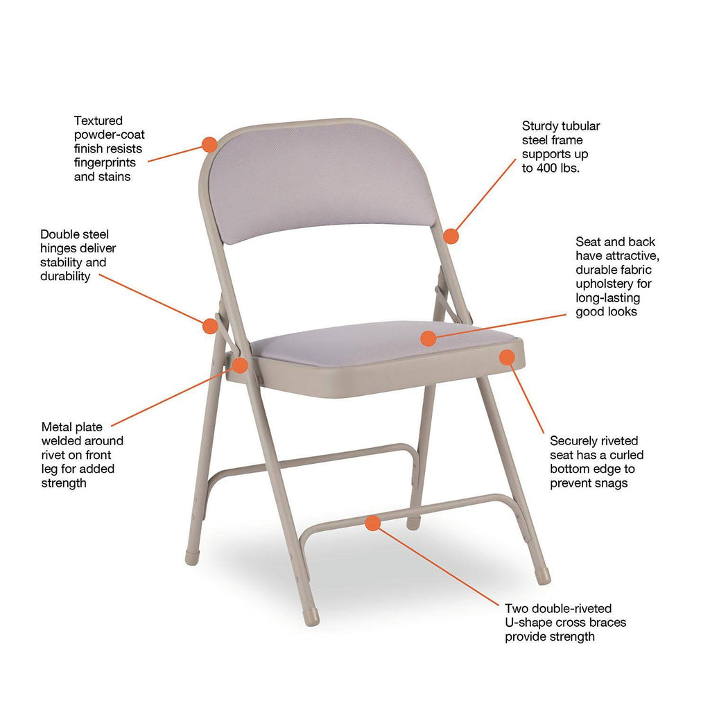 Steel Folding Chair with Fabric Back and Seat, Tan, 4/Carton C26008