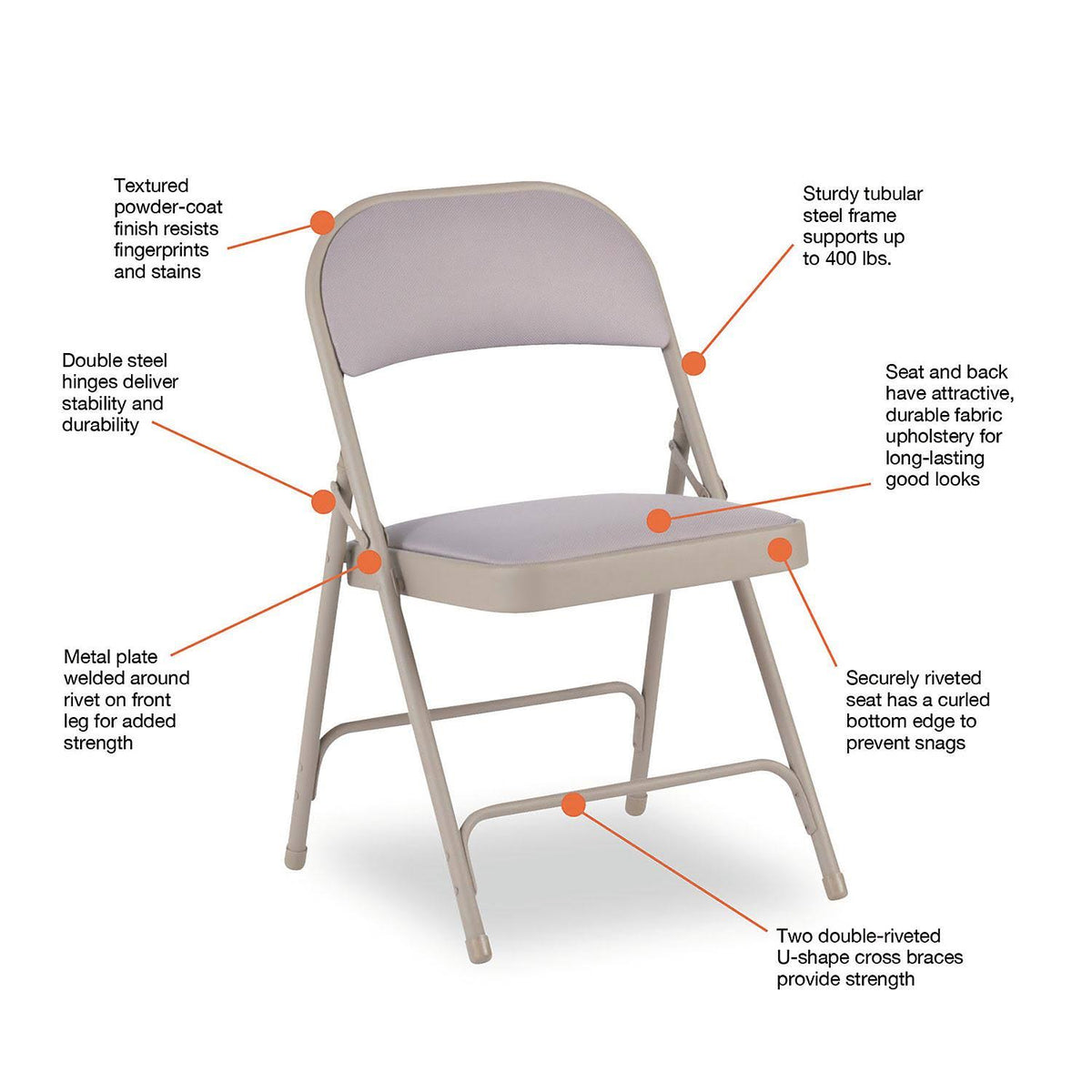 Steel Folding Chair with Fabric Back and Seat, Tan, 4/Carton C26008