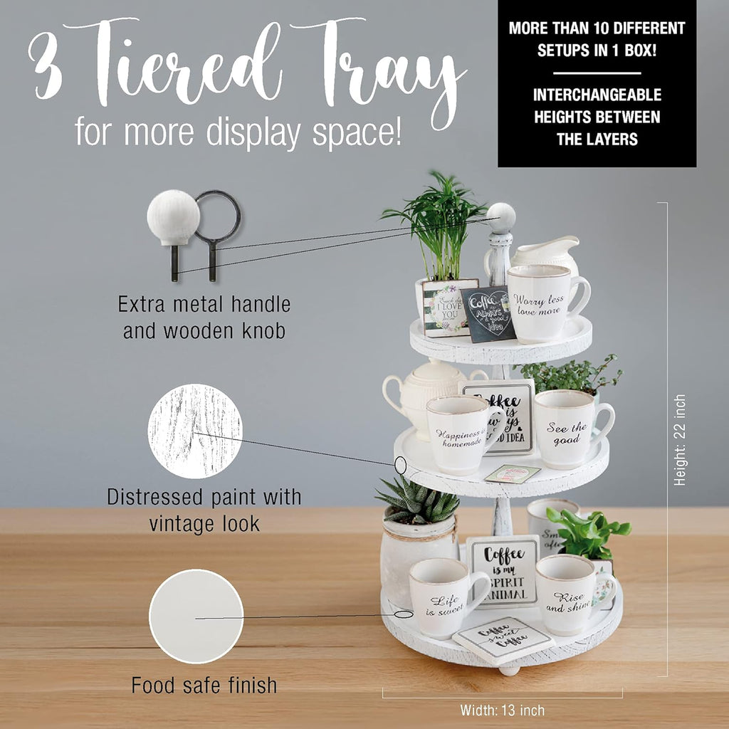 White Rustic 3 Tier Wood Tray W34645