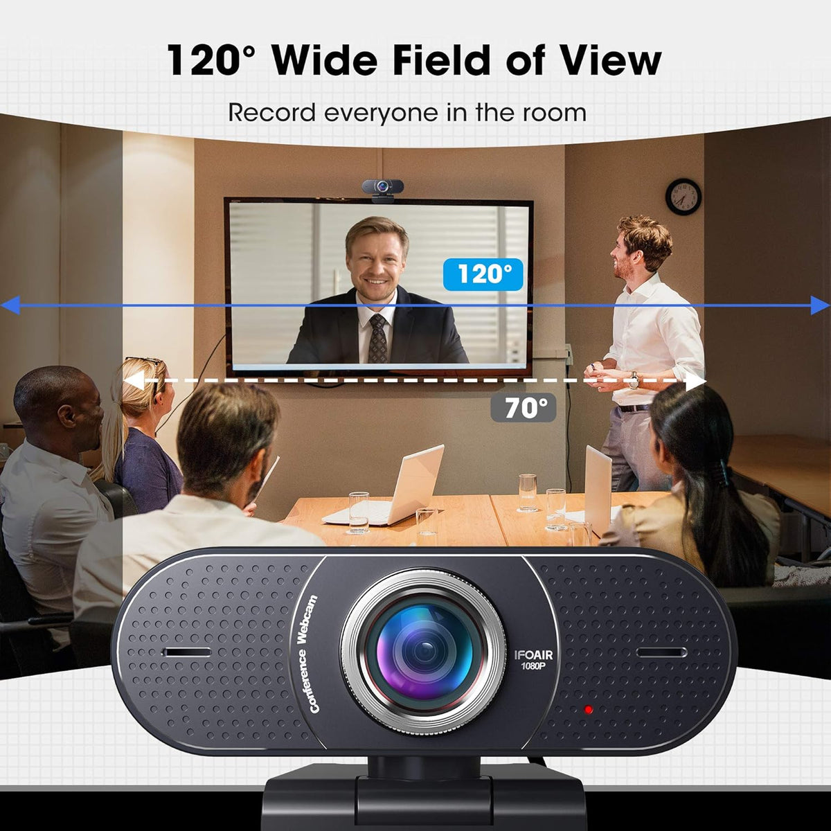 1080P Webcam with Microphone USB, 120° Wide View T765