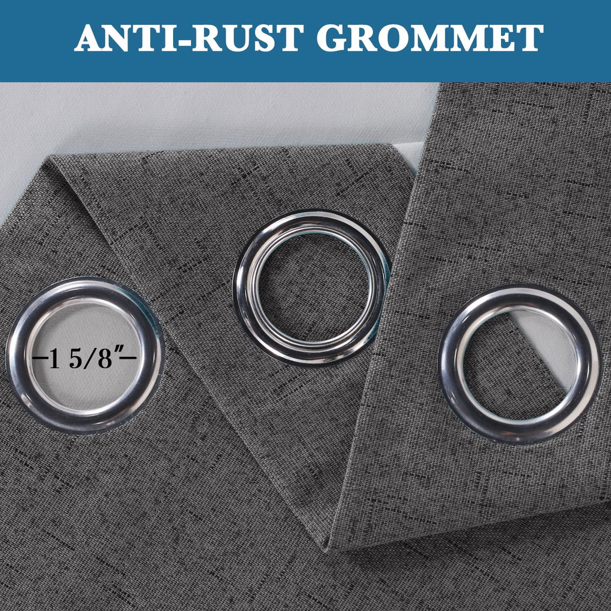 Grey Linen Grommet Top Blackout Curtains, 1 Pair, 52 X 108 Inch G19679