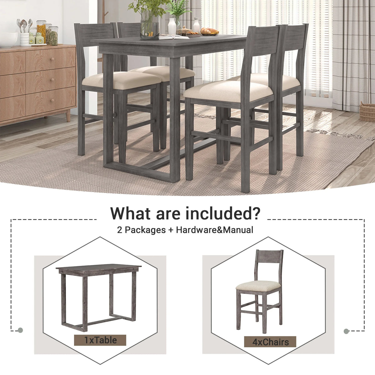 5 Piece Counter Height Dining Set with 4 Chairs M9837