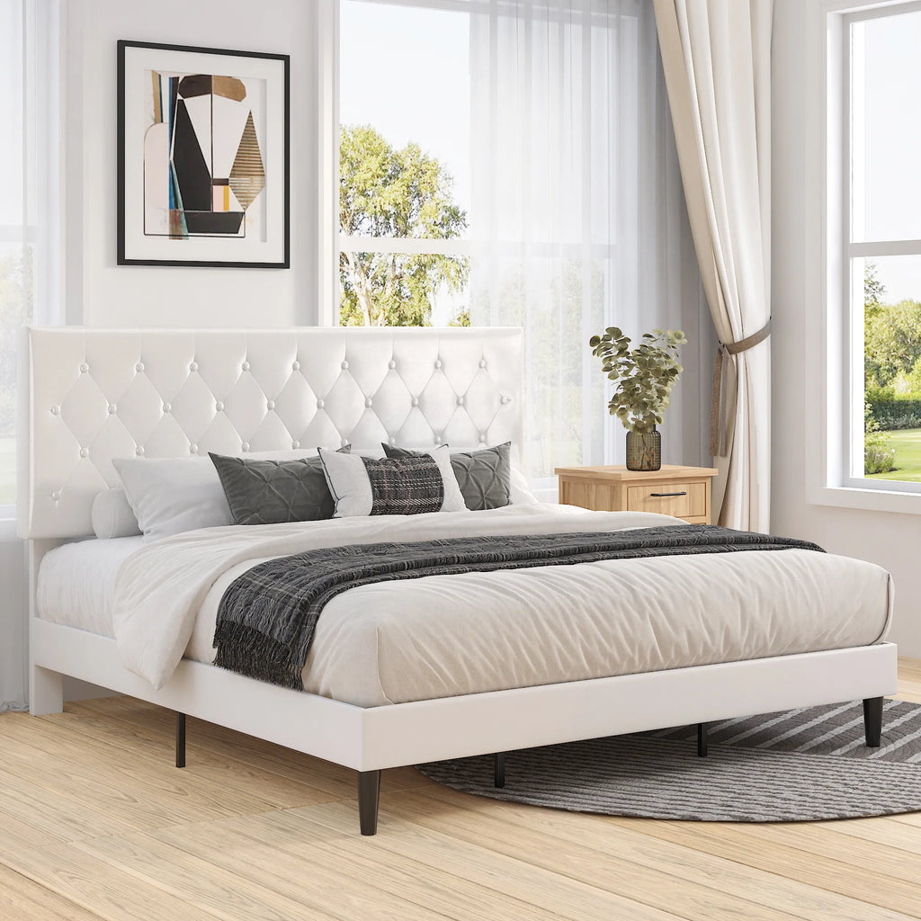 Black Queen Size Platform Bed Frame with Adjustable Tufted Headboard Z15807