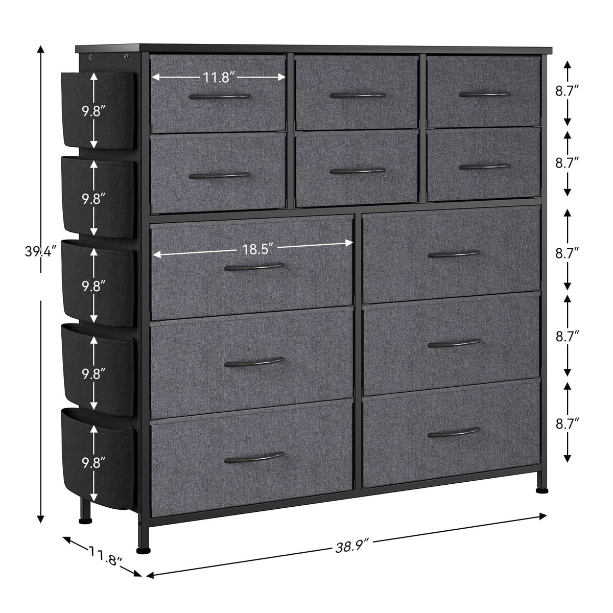 12 Drawer Fabric Dresser with Wood Tabletop H428401