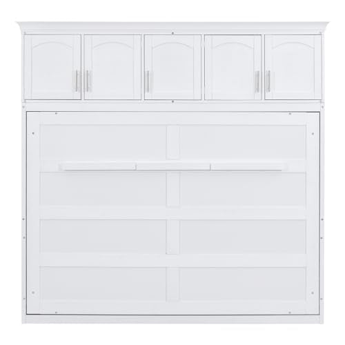White Full Size Foldable Wall Bed with Storage Cabinet Y393