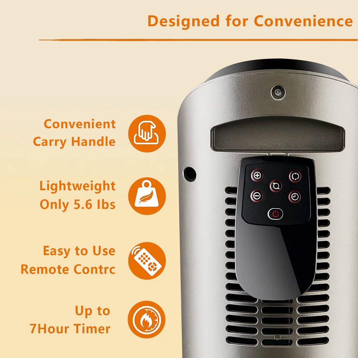 Oscillating Tower Space Heater with Adjustable Thermostat Timer & Remote Control, 22.5 Inches 1500W Grey/Black M73275