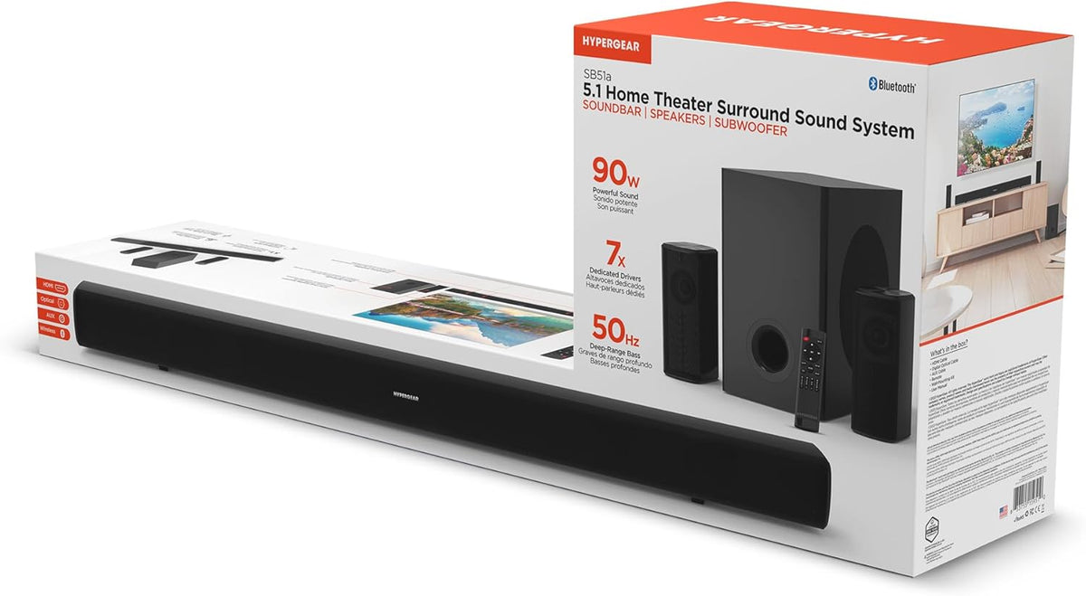 5.1 Home Theater Surround Sound System with Soundbar, Dual Speakers, Subwoofer, Bluetooth HDMI ARC & Digital Optical Inputs K6187