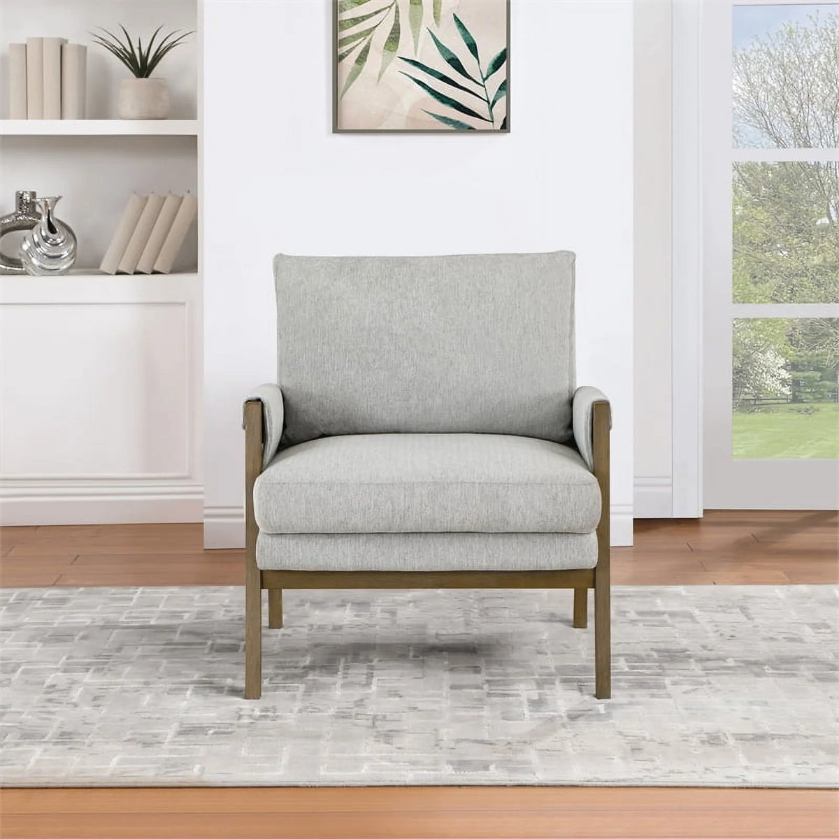 Smoke Gray Fabric Wood Frame Armchair W15994