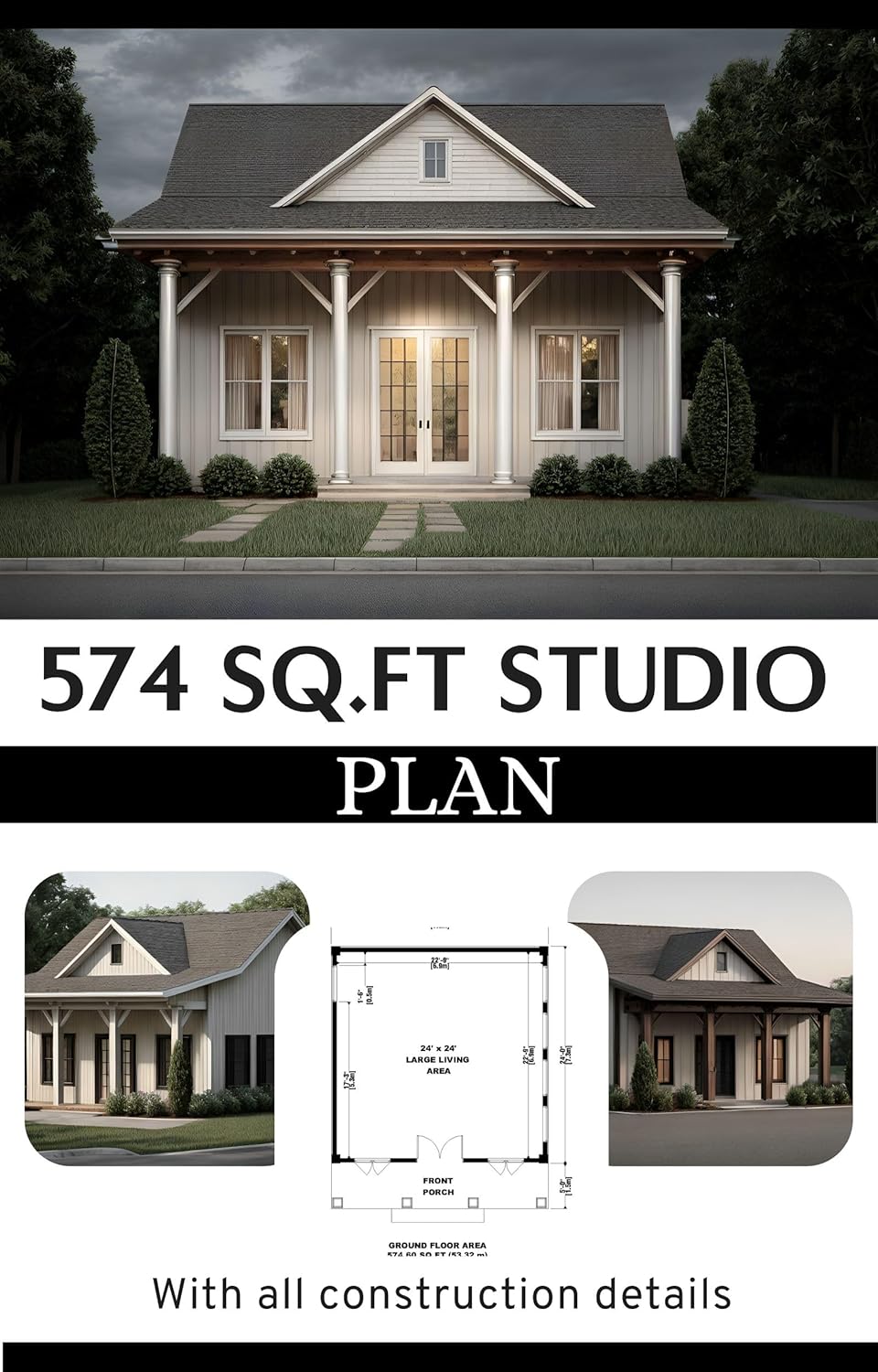Modern Tiny Studio Plan with construction details C365